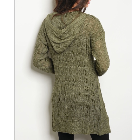 🍃Olive open front hooded knit sweater cardigan. - Picture 2 of 6